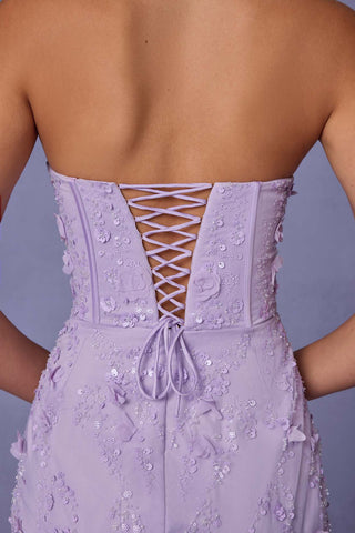 Lace Up Corset Dress with Floral Appliques