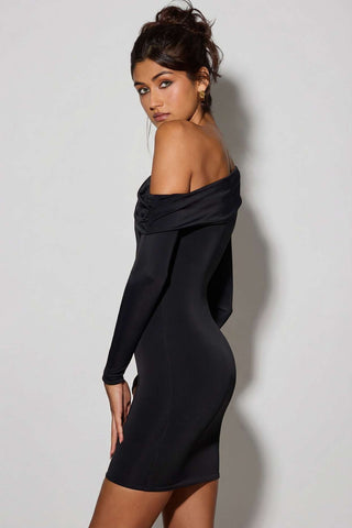 Asymmetric Off Shoulder Ruched Mini Dress