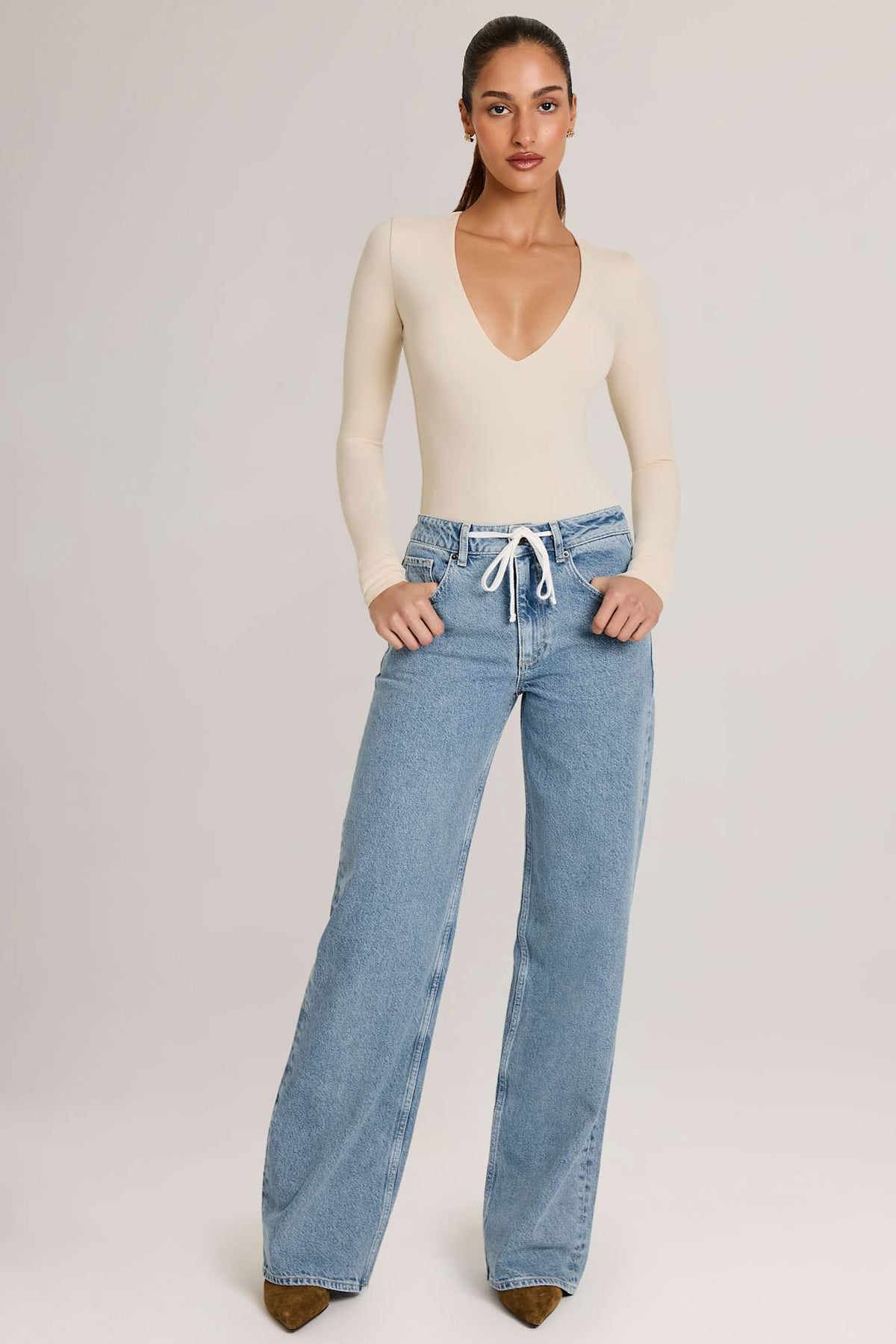 Drawstring Straight Leg Denim