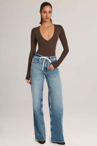 Drawstring Straight Leg Denim Jeans