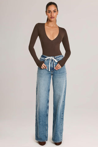 Drawstring Straight Leg Denim Jeans