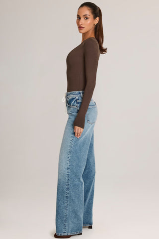 Drawstring Straight Leg Denim Jeans