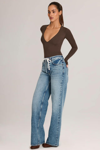 Drawstring Straight Leg Denim Jeans