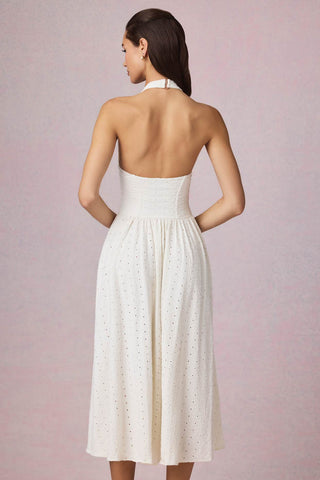 Broderie Anglaise Halterneck Midi Dress