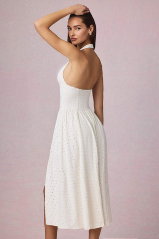 Broderie Anglaise Halterneck Midi Dress