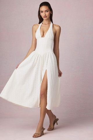 Broderie Anglaise Halterneck Midi Dress