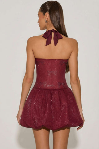 Embellished Halterneck Bubble Hem Dress