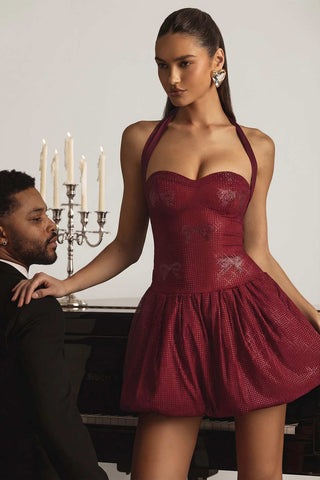 Embellished Halterneck Bubble Hem Dress