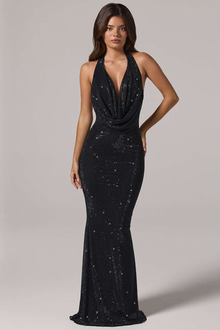 Embellished Cowl Neck Gown