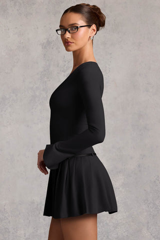 Pleated Mini Dress with Long Sleeves