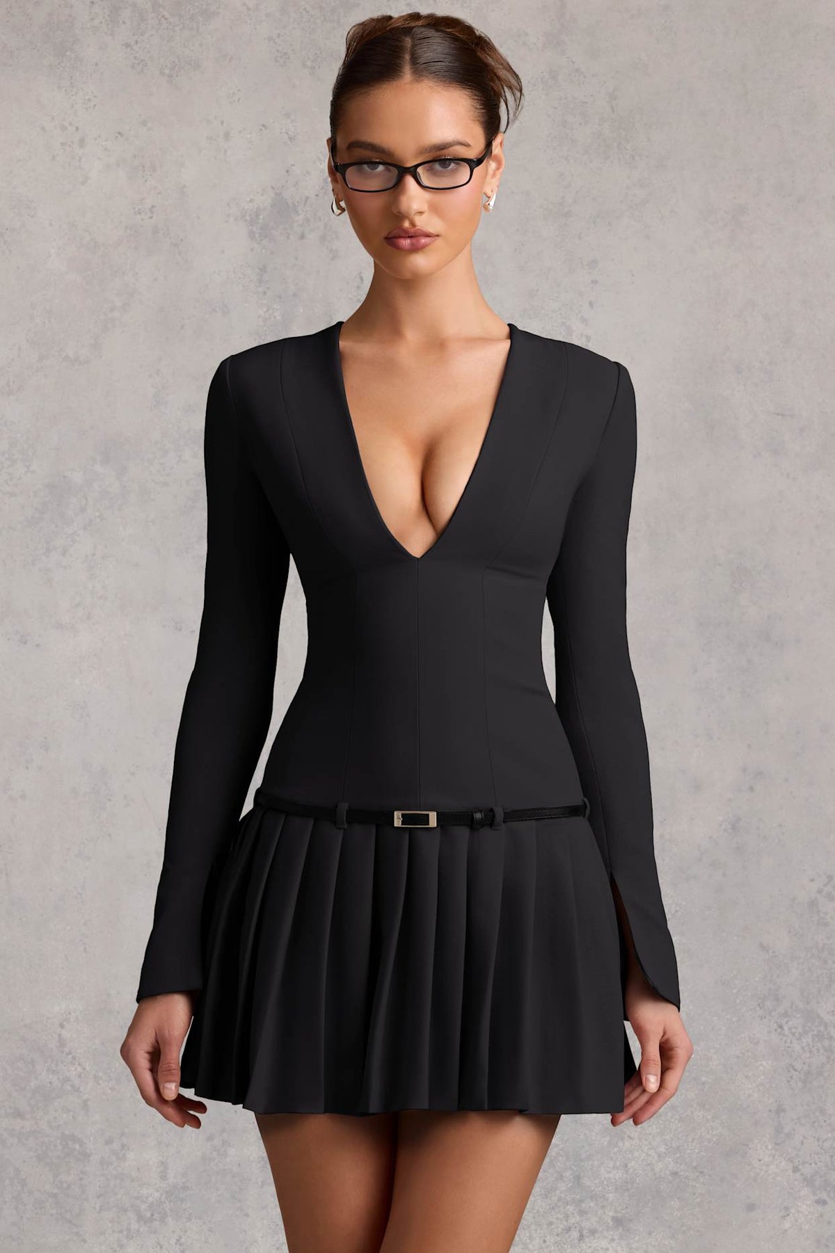 Pleated Mini Dress with Long Sleeves