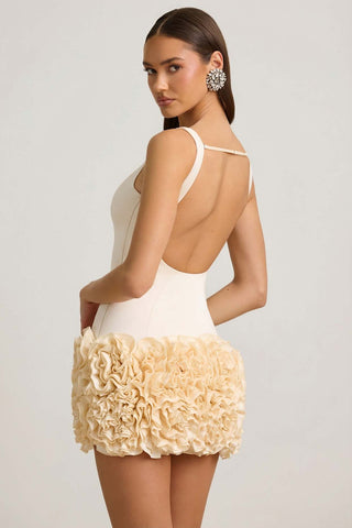 Floral Applique Open Back Mini Dress