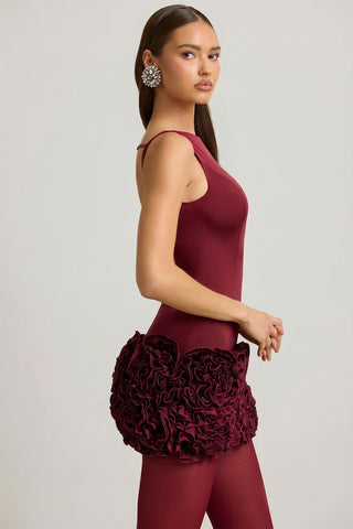 Wine Red Open Back Mini Dress with Ruffles