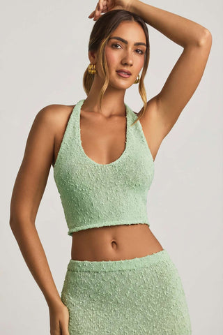 Sheer Boucle Halterneck Crop Top