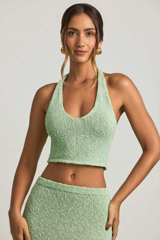 Sheer Boucle Halterneck Crop Top