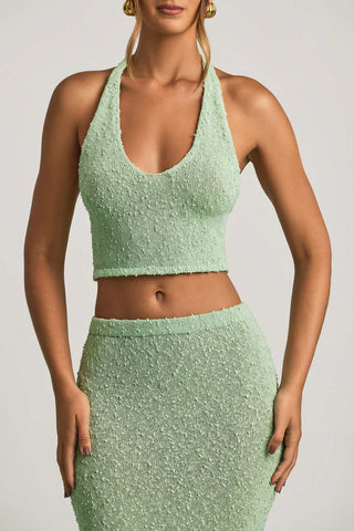 Sheer Boucle Halterneck Crop Top