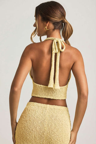 Sheer Boucle Halterneck Crop Top