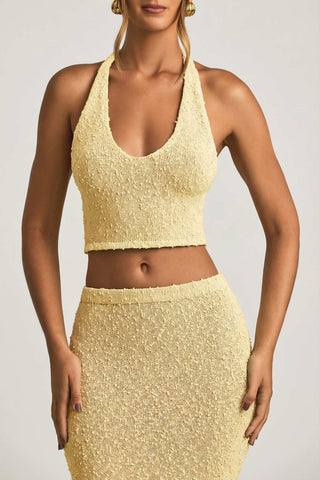 Sheer Boucle Halterneck Crop Top