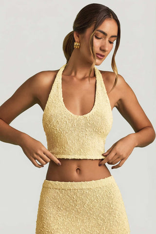 Sheer Boucle Halterneck Crop Top