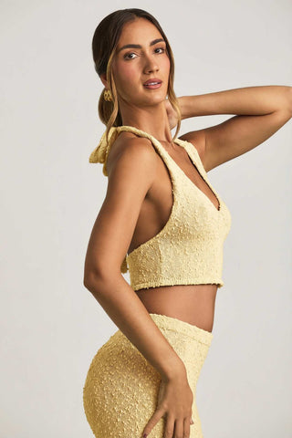 Sheer Boucle Halterneck Crop Top