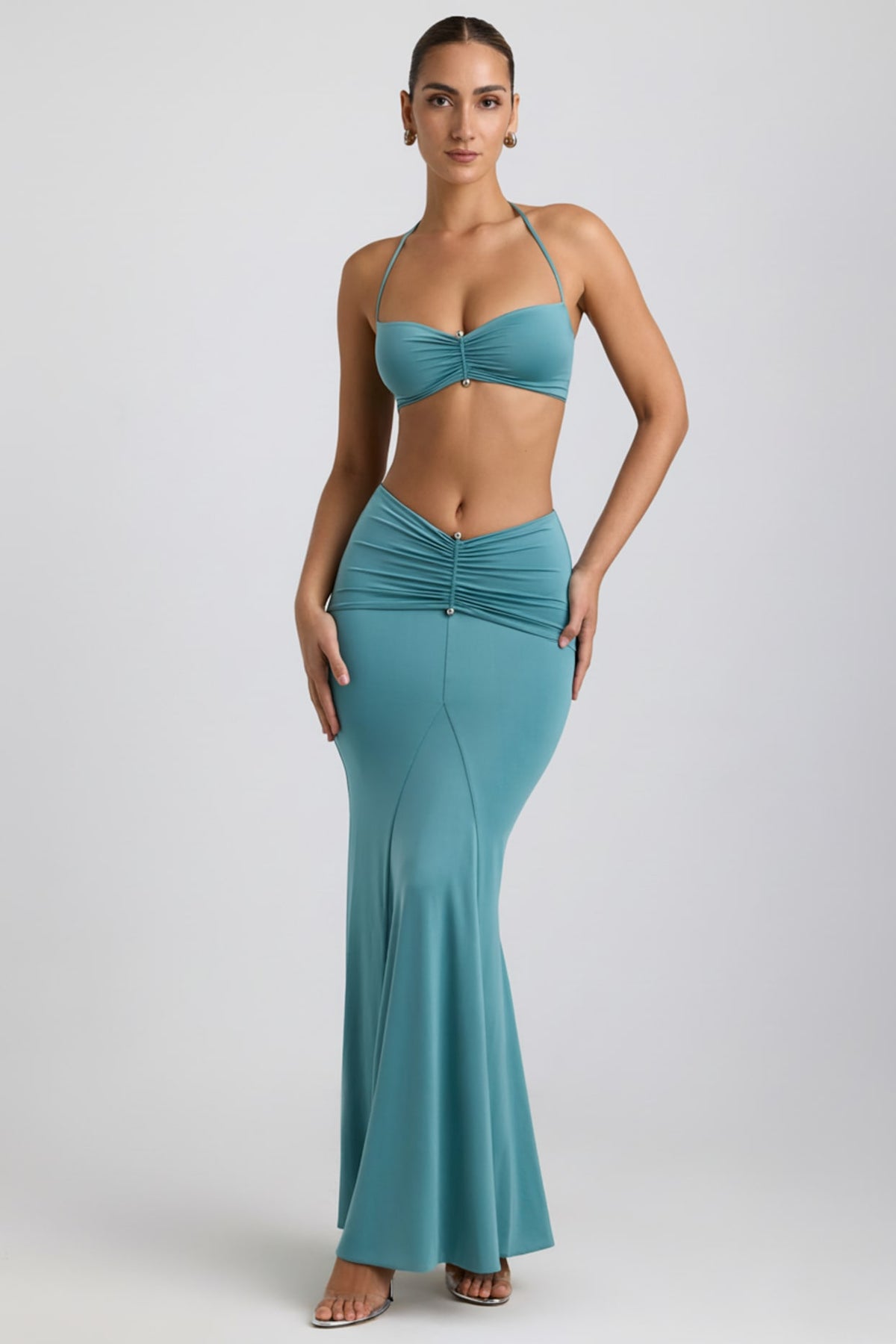 Slinky Jersey Maxi Skirt with Hardware Detail