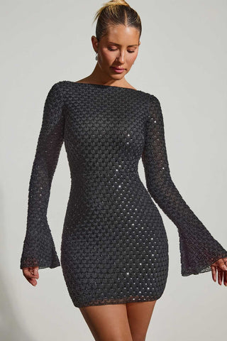 Embellished Open Back Mini Dress