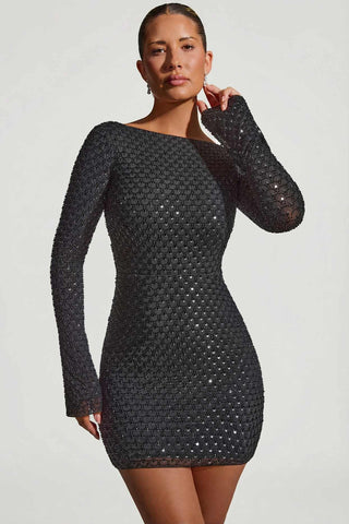 Embellished Open Back Mini Dress