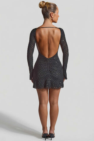 Embellished Open Back Mini Dress