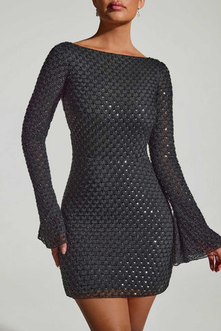 Embellished Open Back Mini Dress