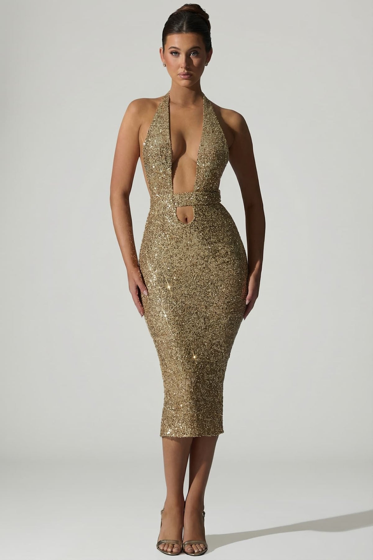 Sparkling Sequin Cut Out Backless Evening Gown