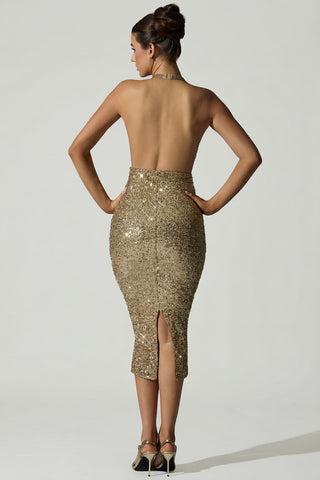 Sparkling Sequin Cut Out Backless Evening Gown
