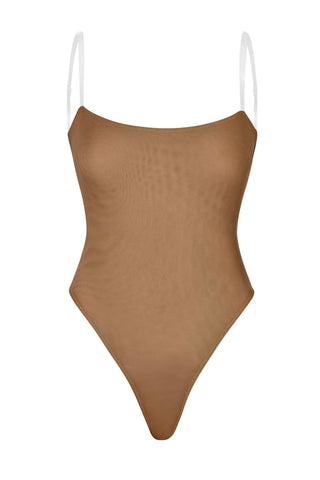 Soft Mesh Bodysuit with Clear Straps