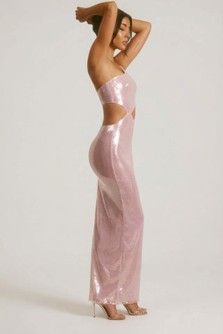 Sequin One Shoulder Cut Out Maxi Dress