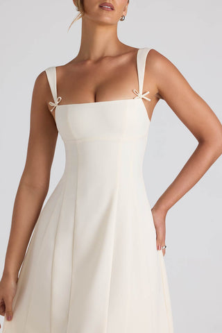 Pleated Midi Dress with Bow Detail