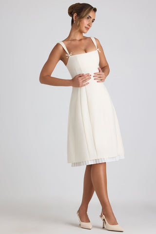 Pleated Midi Dress with Bow Detail