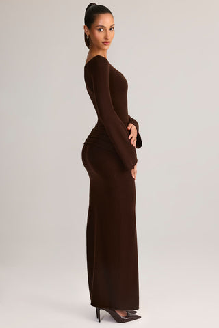 Ruched Boat Neck Maxi Dress