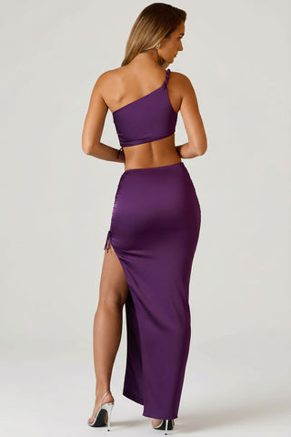 Ruched Asymmetric Waist Maxi Skirt