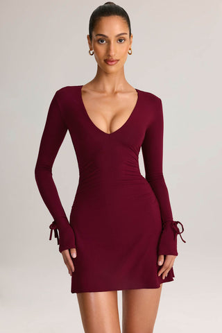 V Neck Long Sleeve Mini Dress