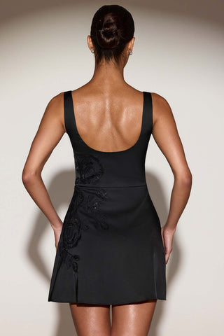 Embellished Satin Mini Dress