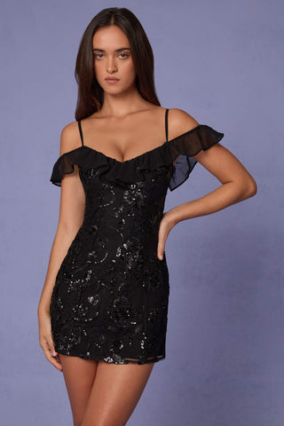 Floral Sequin Cold Shoulder Mini Dress