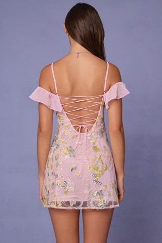 Floral Sequin Cold Shoulder Mini Dress