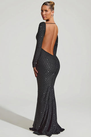Embellished Open Back Gown