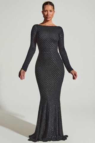 Embellished Open Back Gown