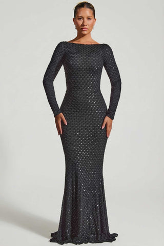 Embellished Open Back Gown