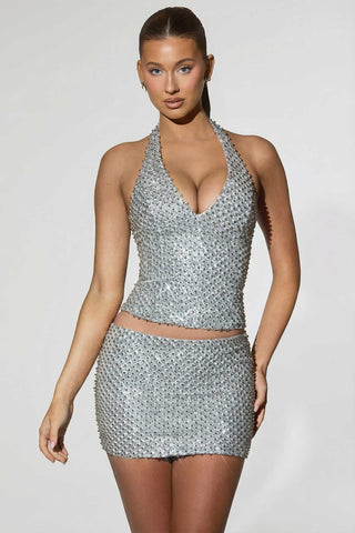 Glitter Embellished Low Rise Mini Skirt