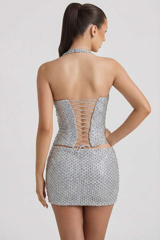 Glitter Embellished Low Rise Mini Skirt