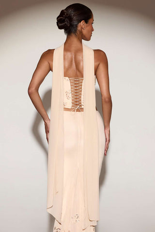 Embellished Lace Up Corset Top With Scarf