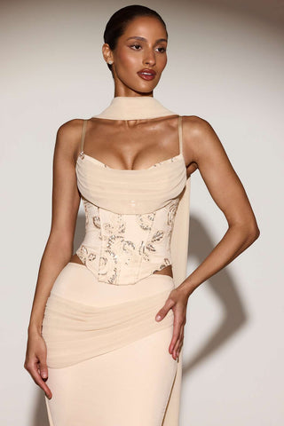 Embellished Lace Up Corset Top With Scarf