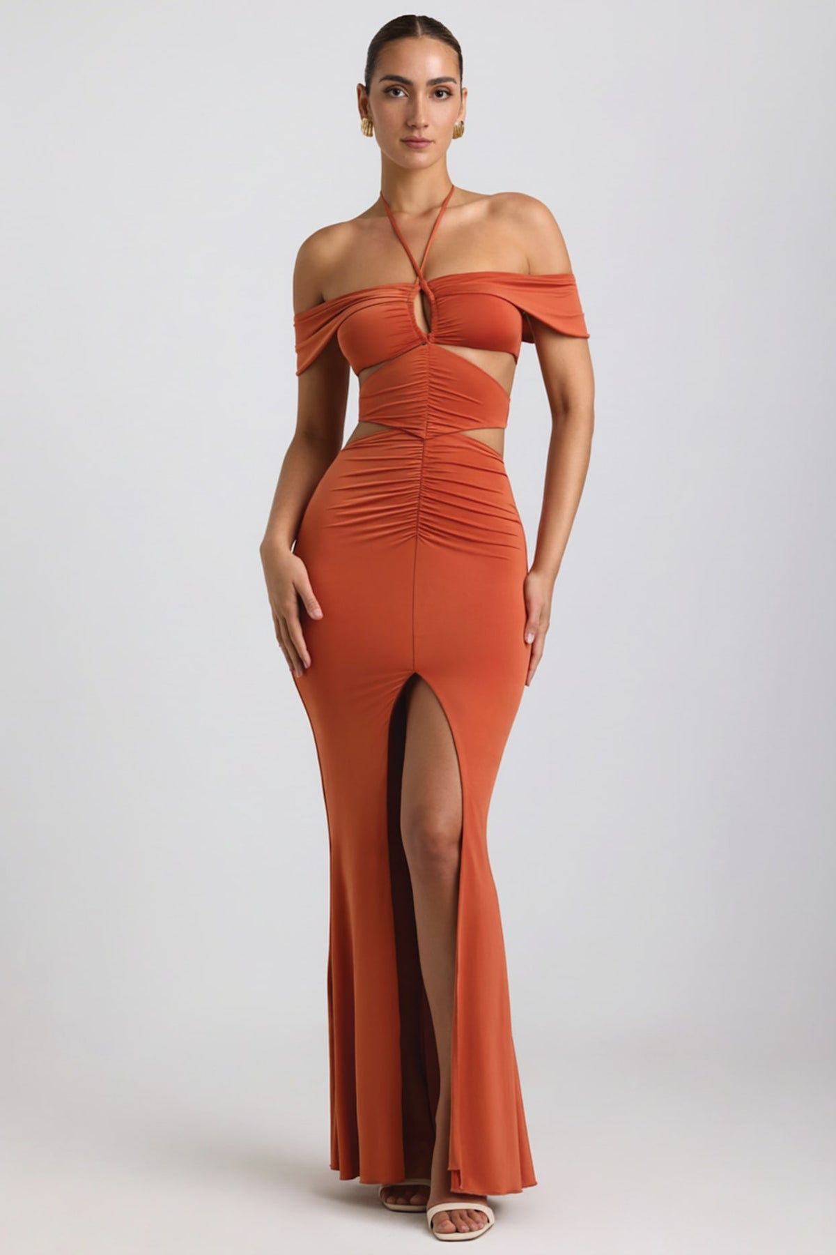 Slinky Halterneck Gown with Cut Out Details