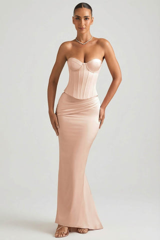 Draped Satin Maxi Skirt with Puddle Train